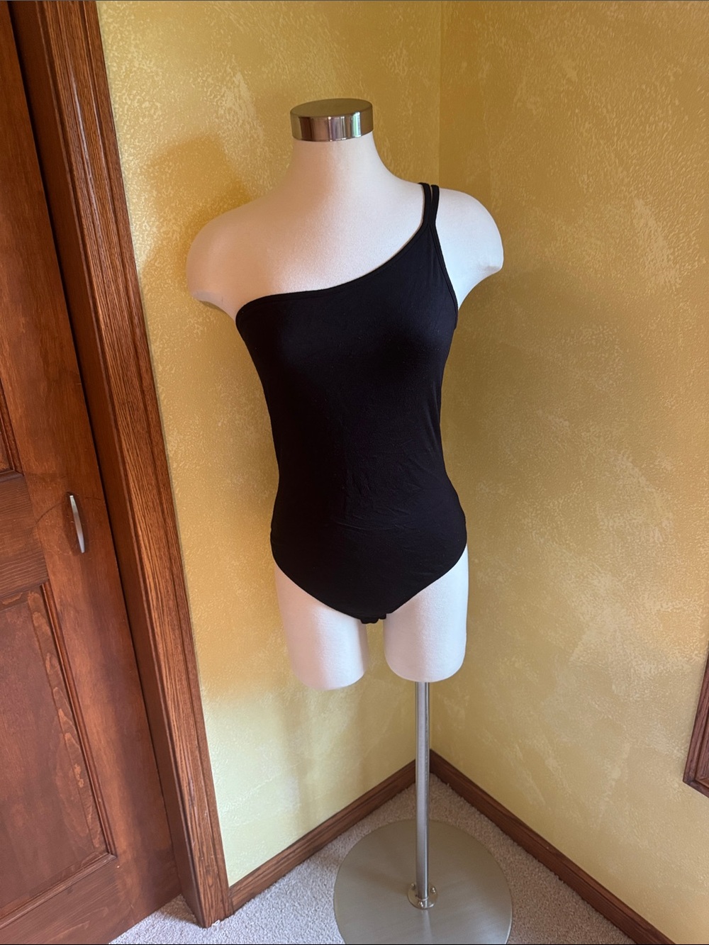 Lulus Asymmetric One-Shoulder Black Bodysuit